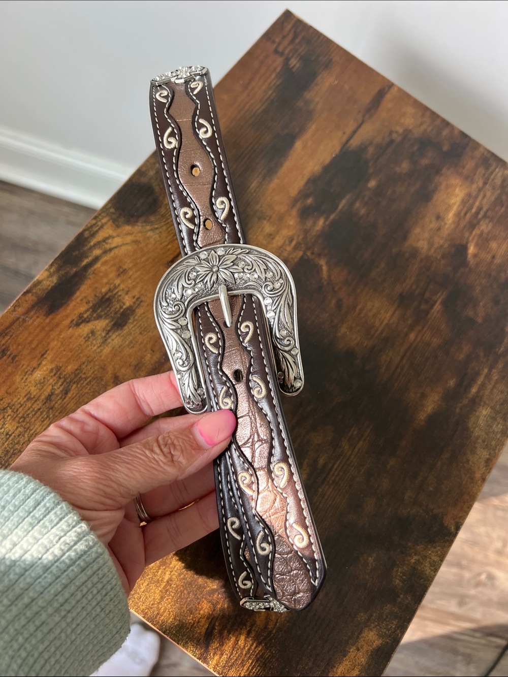 Ariat Brown Western Belt Scroll Floral Buckle Cowgirl +
